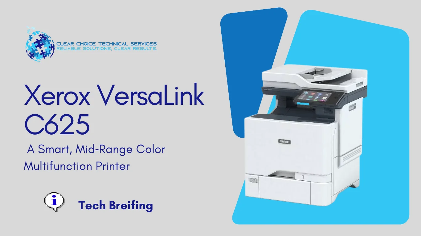 Xerox VersaLink C625 color multifunction printer with a tablet-like touchscreen interface at 807 Pressley Rd, Charlotte, NC.