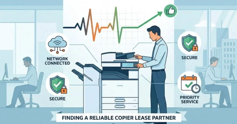 A professional technician providing a Reliable Copier Lease in Charlotte, featuring 4-hour SLAs, secure network connectivity, and priority service.