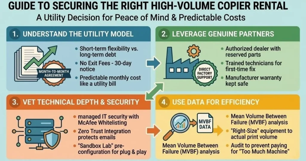 Guide to securing the right high-volume Copier Rental Cost in Charlotte, focusing on McAfee Whitelisting, Zero Trust, and Sandbox Lab pre-configuration.