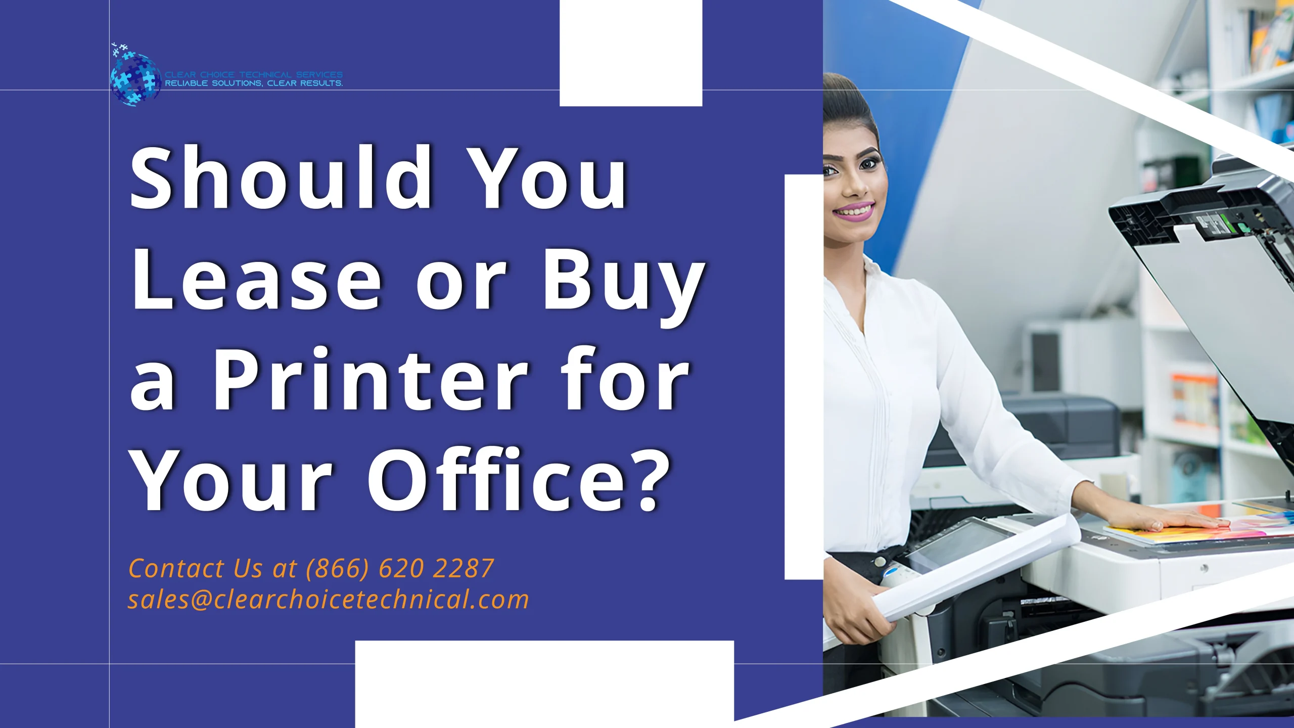 Smiling Charlotte business professional standing beside an office printer after choosing to lease or buy for her office